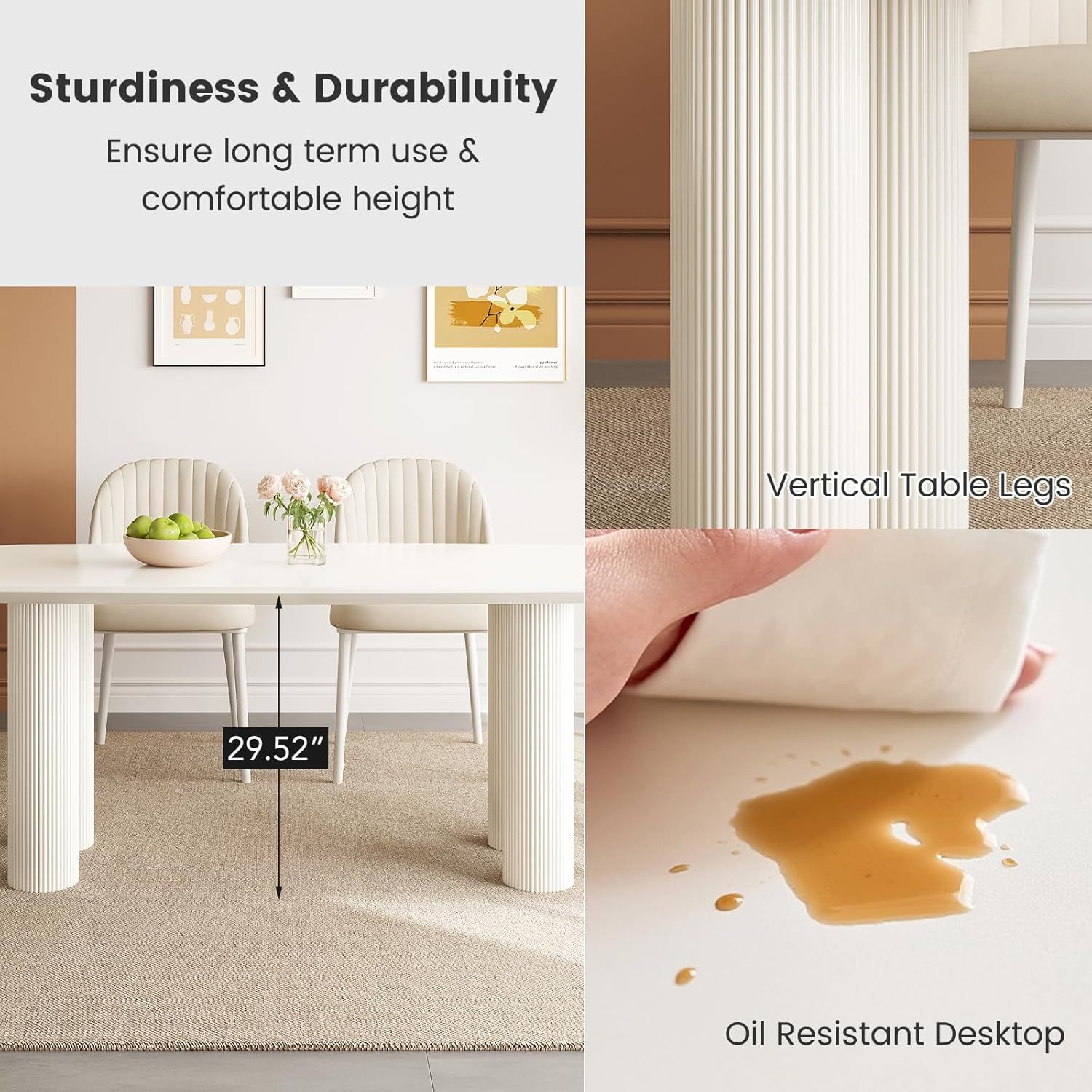 Large 63" Kitchen Dining Table, White Dining Room Table for 2-6, Small White Kitchen Table with 1.77" Sturdy Thick Table Top, Modern Dining Table with Sturdy Pedestal Legs