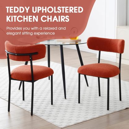 Dining Chairs Set of 2, Teddy Upholstered Side Chairs with Open Back, Comfy Kitchen Chairs with Metal Legs