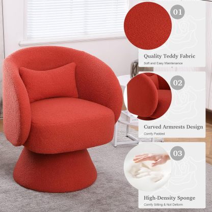 Swivel Barrel Chair, Teddy Accent Sofa Chair, Club Chair with Pillow, Arm Chair with Flared Base