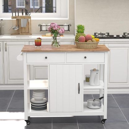 Kitchen Cart on Wheels with Wood Top, Utility Wood Kitchen Islands with Storage