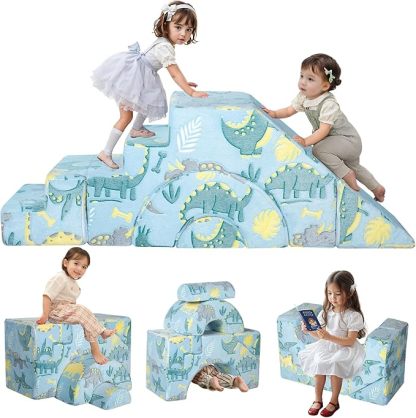 Foam Climbing Toddler Couch, Modular Kids Sofa with Slide & Stair, Convertible Baby Couch