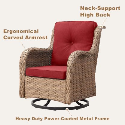 3-Piece Swivel Rocking Rattan Chair Outdoor,Patio Bistro Furniture Conversation Set,Wicker Chair with Glass Side Table