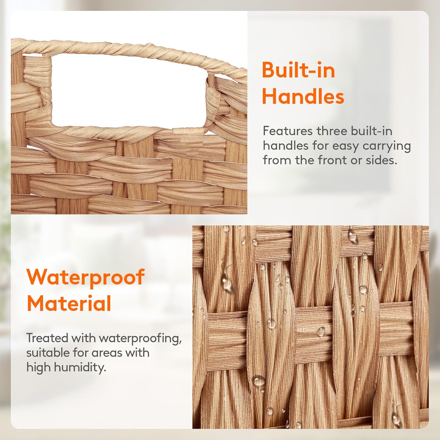 Handwoven PP Wicker Storage Basket, Waterproof Imitation Rattan Basket with Built-in Handles, Trapezoid Baskets for Organizing Shelves