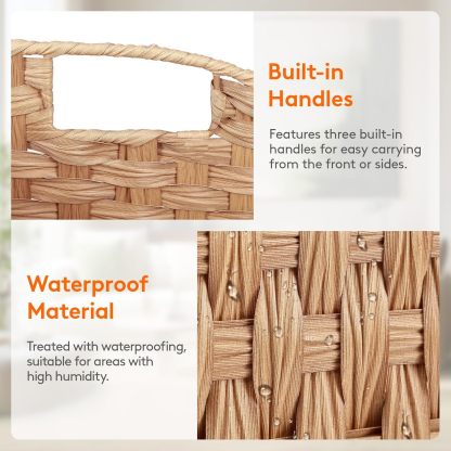 Handwoven PP Wicker Storage Basket, Waterproof Imitation Rattan Basket with Built-in Handles, Trapezoid Baskets for Organizing Shelves