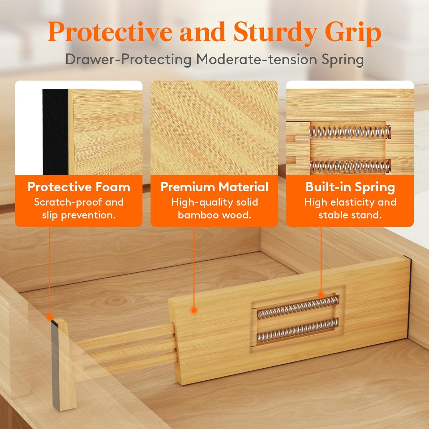5 Pack Drawer Dividers Bamboo 4" High, 12-17" Adjustable Drawer Organizers for Clothes, Expandable Dresser Separators