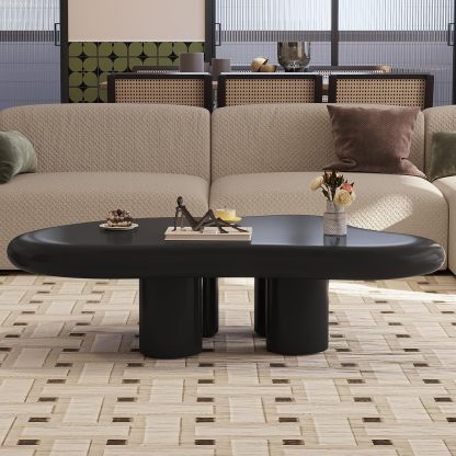 35.82" Black Cloud Coffee Table, Modern Round Edge Coffee Table with 4 Sturdy Support Legs and 2.67" Thick Tabletop,Easy Match for Living Room