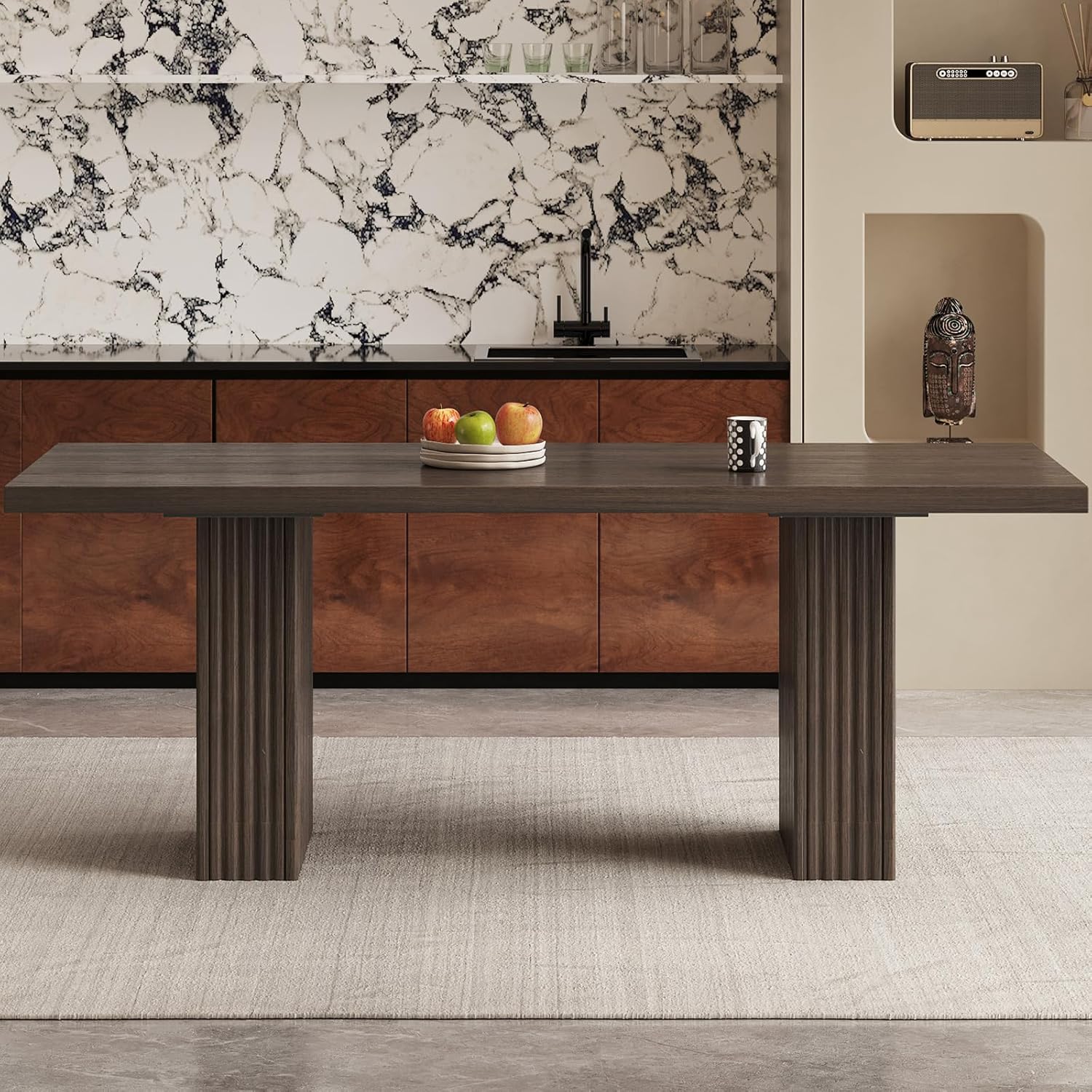 66.93" Mid-Century Large Dining Table for 2,4,6,8, Rectangle Dining Kitchen Table with Sturdy Pedestal, Spacious Modern Farmhouse Dinner Table