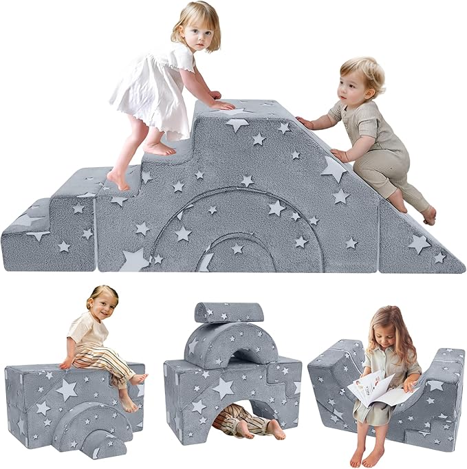 Foam Climbing Toddler Couch, Modular Kids Sofa with Slide & Stair, Convertible Baby Couch