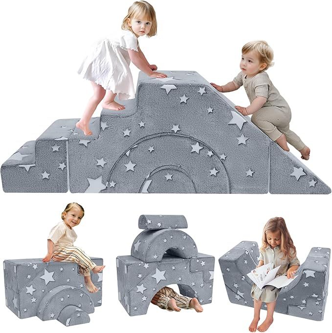 Foam Climbing Toddler Couch, Modular Kids Sofa with Slide & Stair, Con