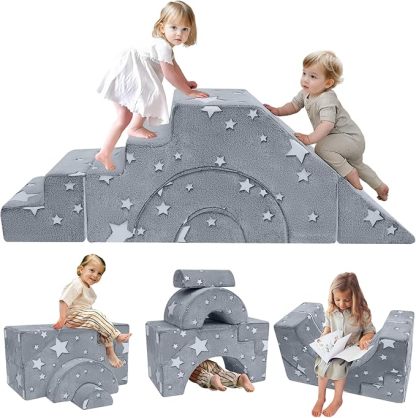 Foam Climbing Toddler Couch, Modular Kids Sofa with Slide & Stair, Convertible Baby Couch