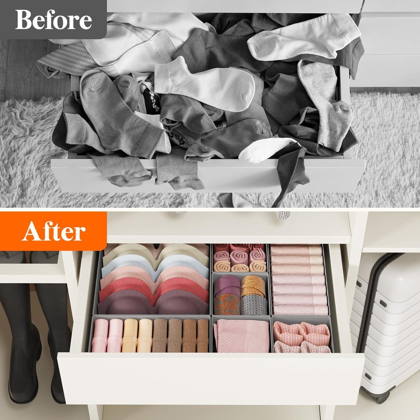 Drawer Organizer Clothes for Closet 16 Pack, 3 Sizes Underwear Wardrobe Drawer Dividers