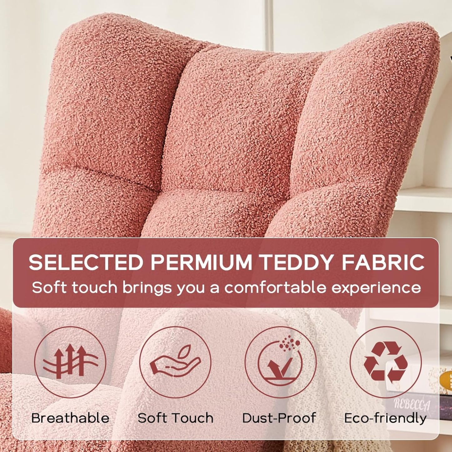 Modern Nursery Rocking Chair, Upholstered Glider Chair with High Backrest, Rocker Accent Armchair