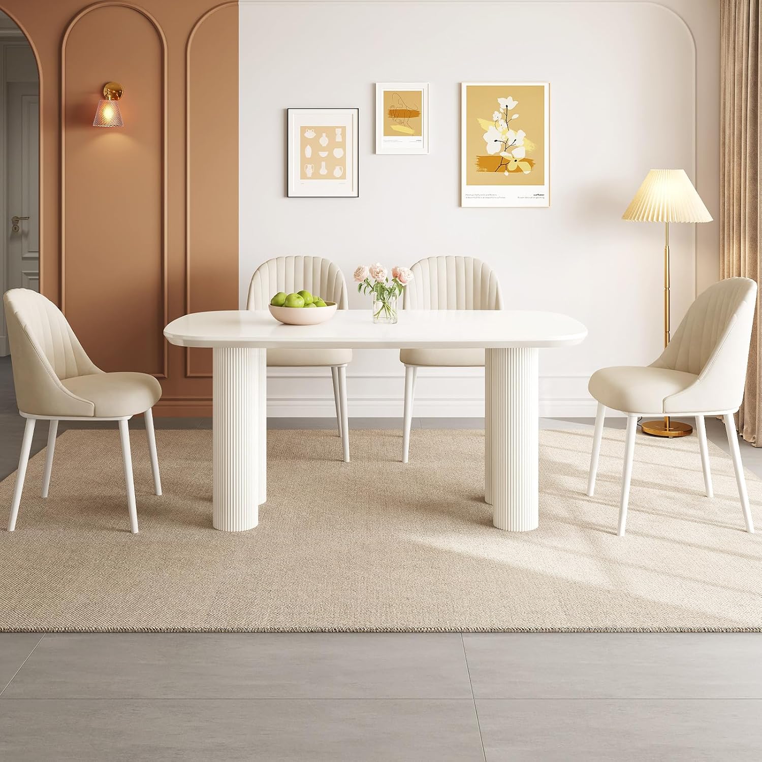 Large 63" Kitchen Dining Table, White Dining Room Table for 2-6, Small White Kitchen Table with 1.77" Sturdy Thick Table Top, Modern Dining Table with Sturdy Pedestal Legs