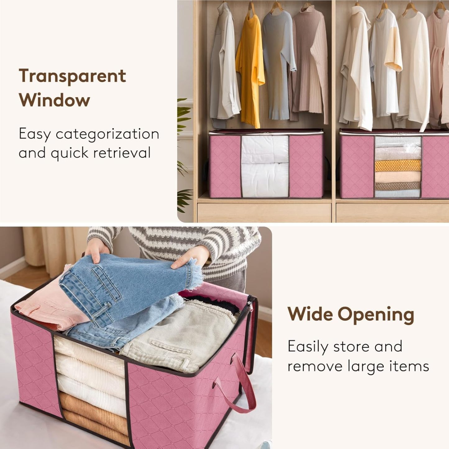 6 Pack Clothes Storage, Foldable Storage and Organization, Storage Bins with Lids, Blanket Storage with Clear Window