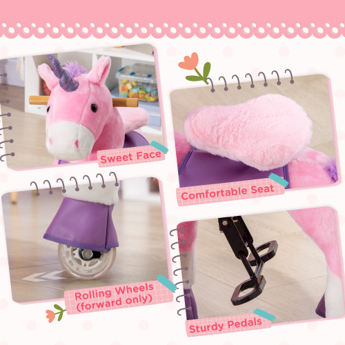 Ride On Real Walking Unicorn with Sparkly Horn, Soft Plush Ride On Rocking Horse Bearing 176lbs