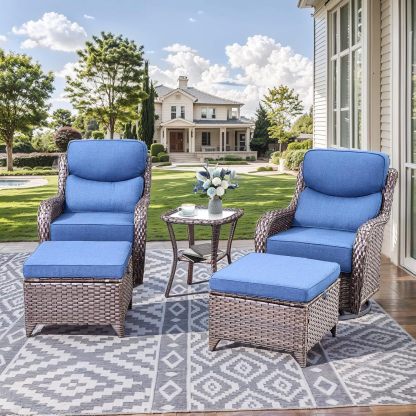 Wicker Patio Furniture Set 6 Inch Thick Cushion Outdoor Swivel Rocker Patio Chairs with Deep Seat Sofa 5PCS Outdoor Furniture Set for Porch Garden Deck