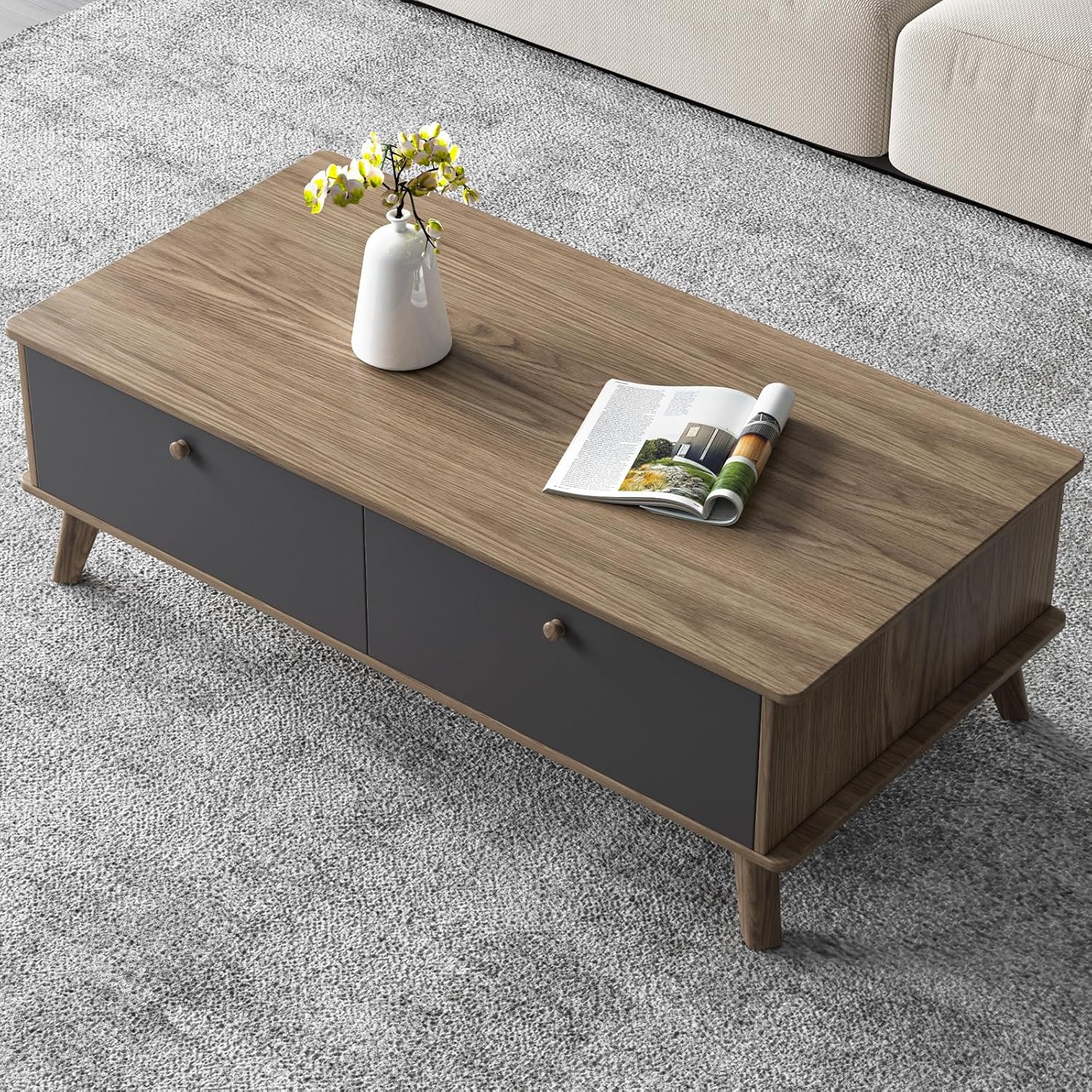 Modern Coffee Table Set, 43.3" White Oval Coffee Table