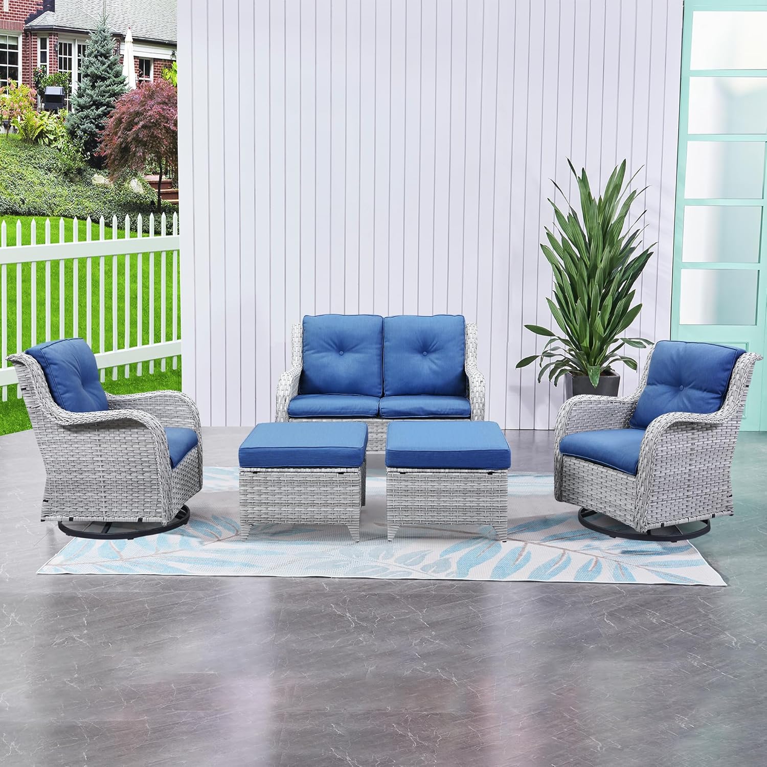 5 Pieces Outdoor Furniture Patio Furniture Set Wicker Swivel Patio Cha