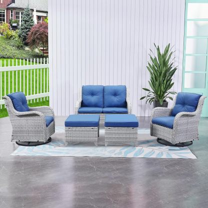 5 Pieces Outdoor Furniture Patio Furniture Set Wicker Swivel Patio Chairs with 2 Seater