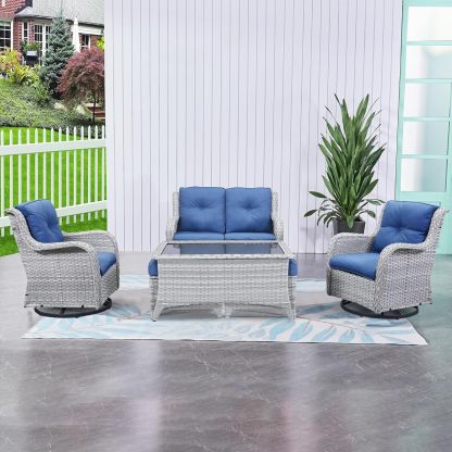 6 Pieces Outdoor Patio Furniture Set Wicker Swivel Patio Chairs with Ottomans 2 Seater