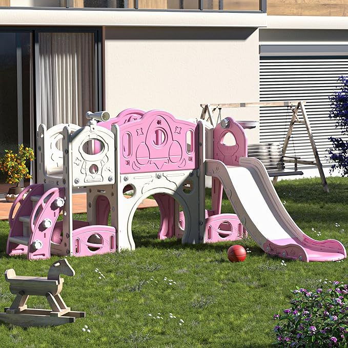 9-in-1 Castle Amusement Playground Playhouse, Indoor Outdoor Playset f