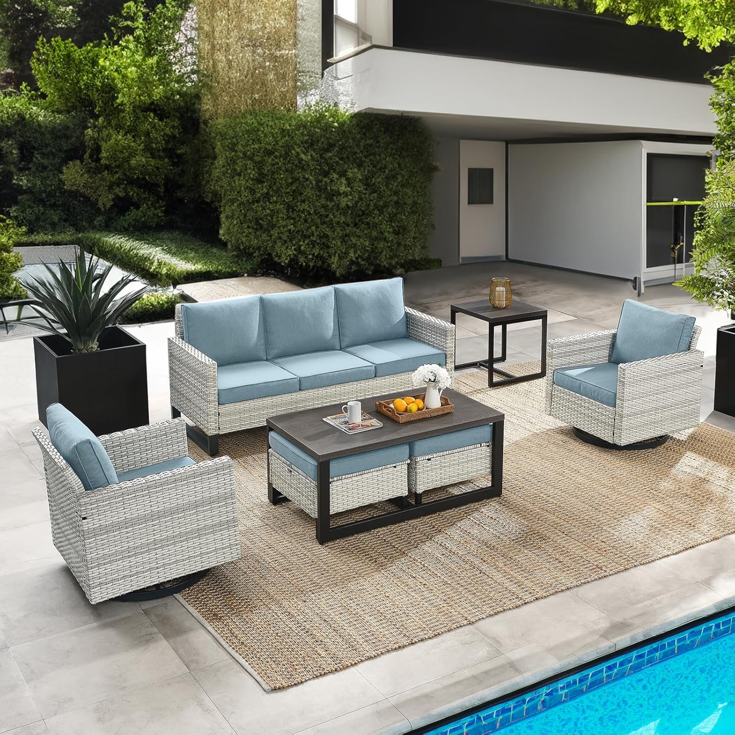 7 Piece Patio Furniture Set Outdoor Sectional Sofa,High Back Patio Swi