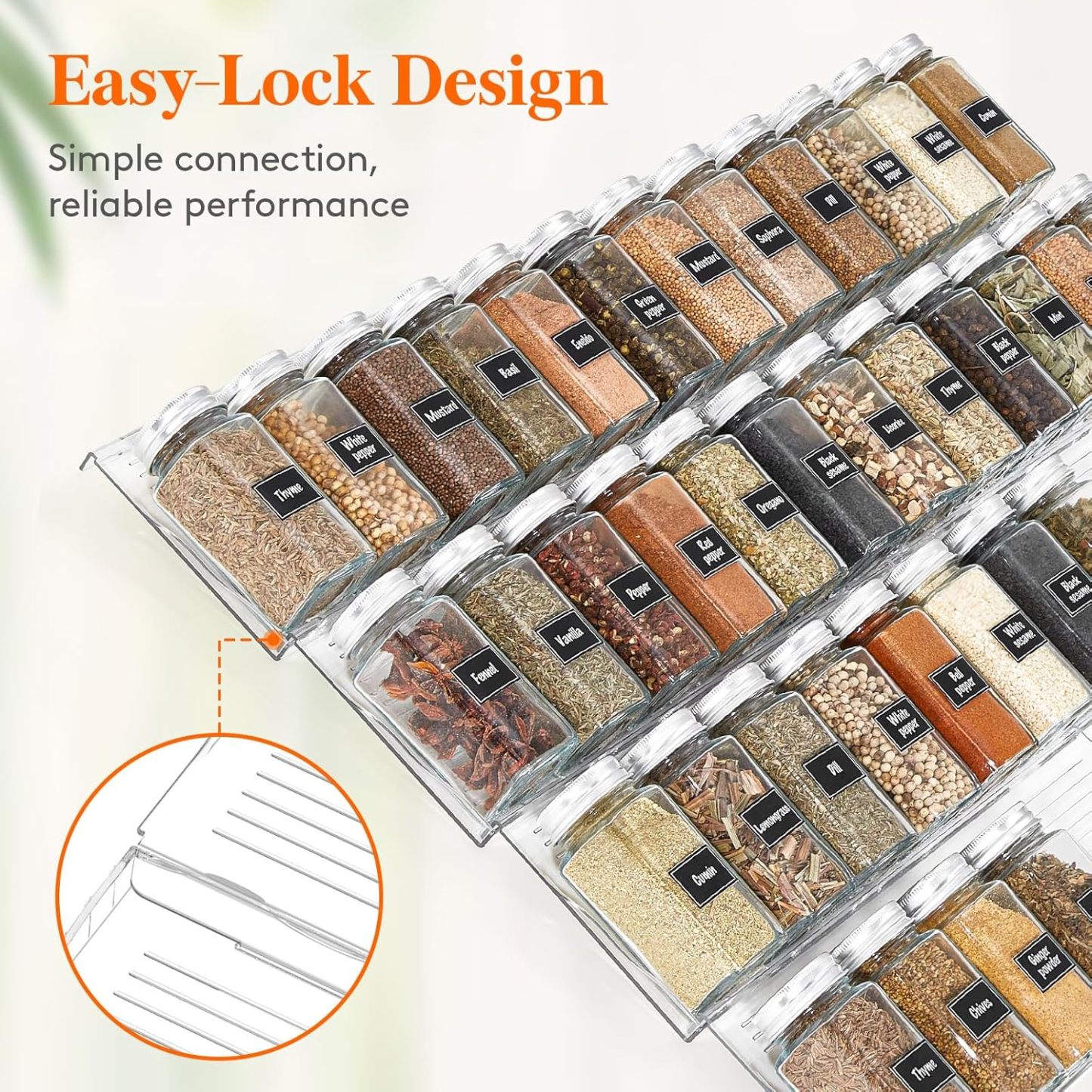 Plastic Adjustable Spice Drawer Organizer, Expandable Spice Rack for Countertop, Jar Storage Tray