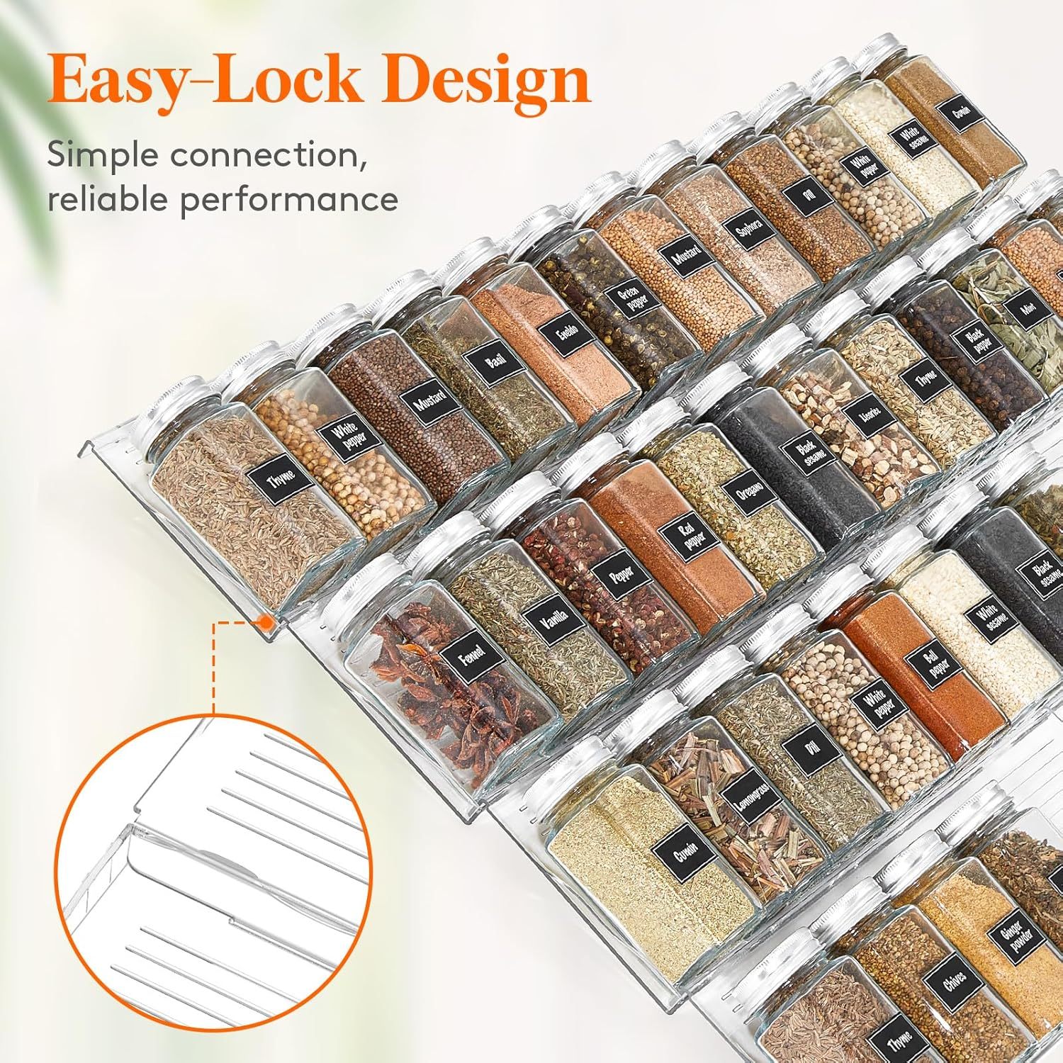 Plastic Adjustable Spice Drawer Organizer, Expandable Spice Rack for Countertop, Jar Storage Tray