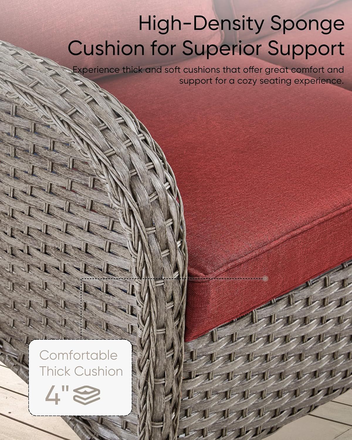 Wicker Patio Furniture Set-All Weather Rattan Patio Sofa Set with Swivel Rocker Chairs Outdoor Conversation Set