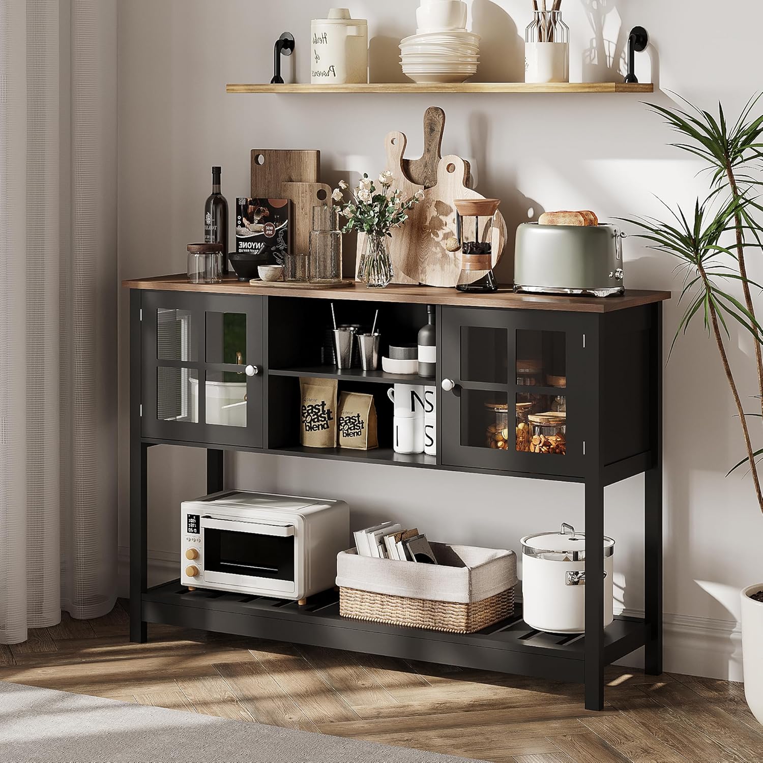 Black Entryway Table with Storage & Doors, Console Table with Adjustable Shelf