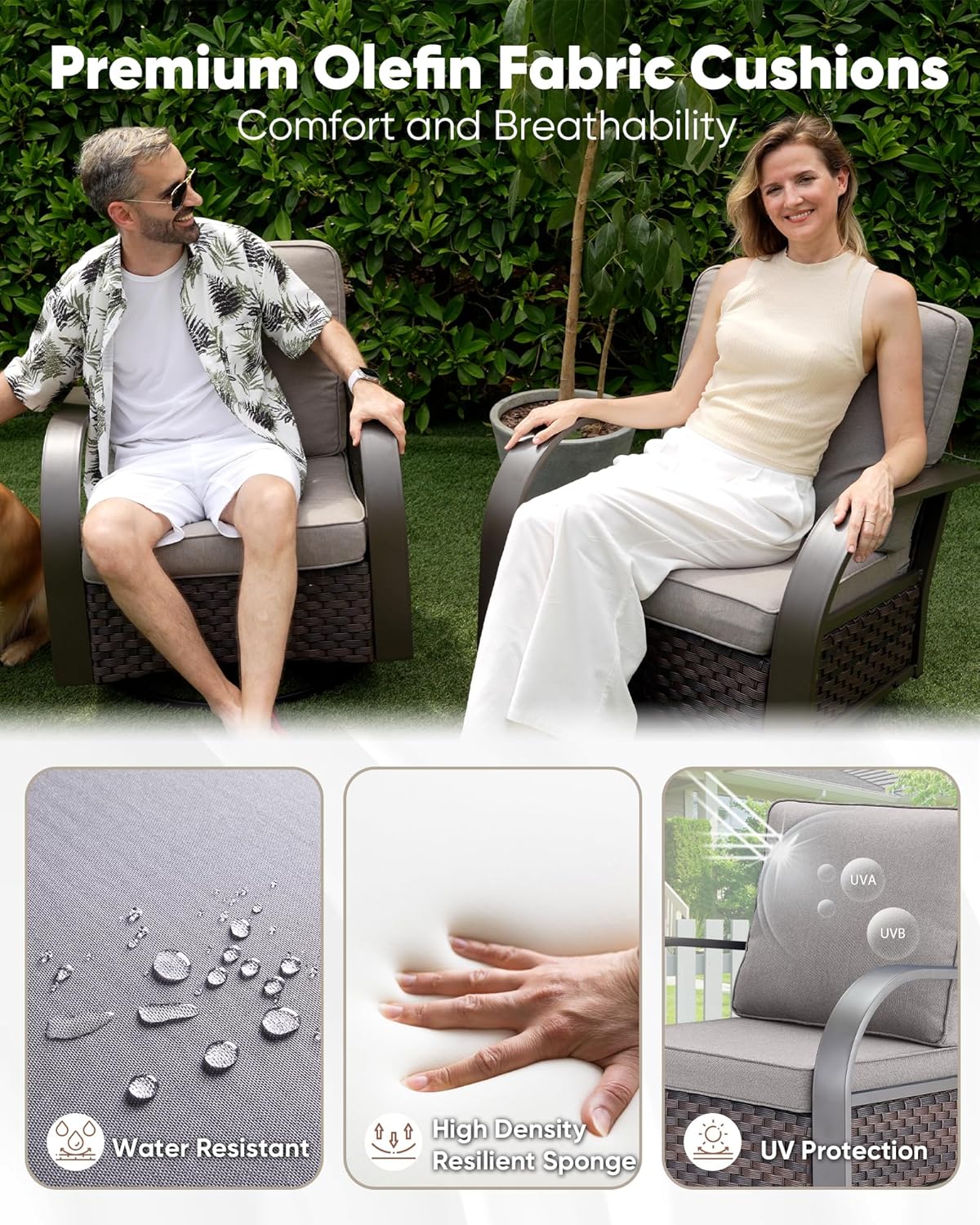 Patio Swivel Glider Outdoor Chair-All Weather Rattan Wicker Patio Swivel Rocking Chairs Porch Chair for Deck Porch Lawn Garden Backyard-Brown/Grey