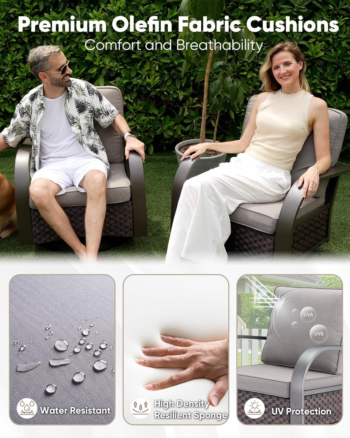 Patio Swivel Glider Outdoor Chair-All Weather Rattan Wicker Patio Swivel Rocking Chairs Porch Chair for Deck Porch Lawn Garden Backyard-Brown/Grey