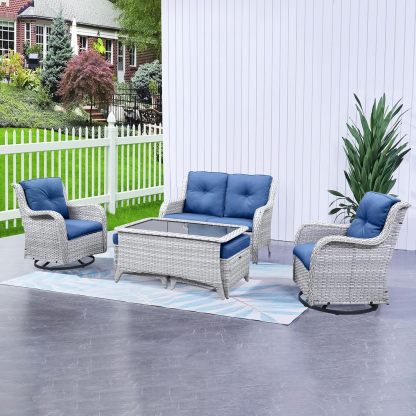6 Pieces Outdoor Patio Furniture Set Wicker Swivel Patio Chairs with Ottomans 2 Seater