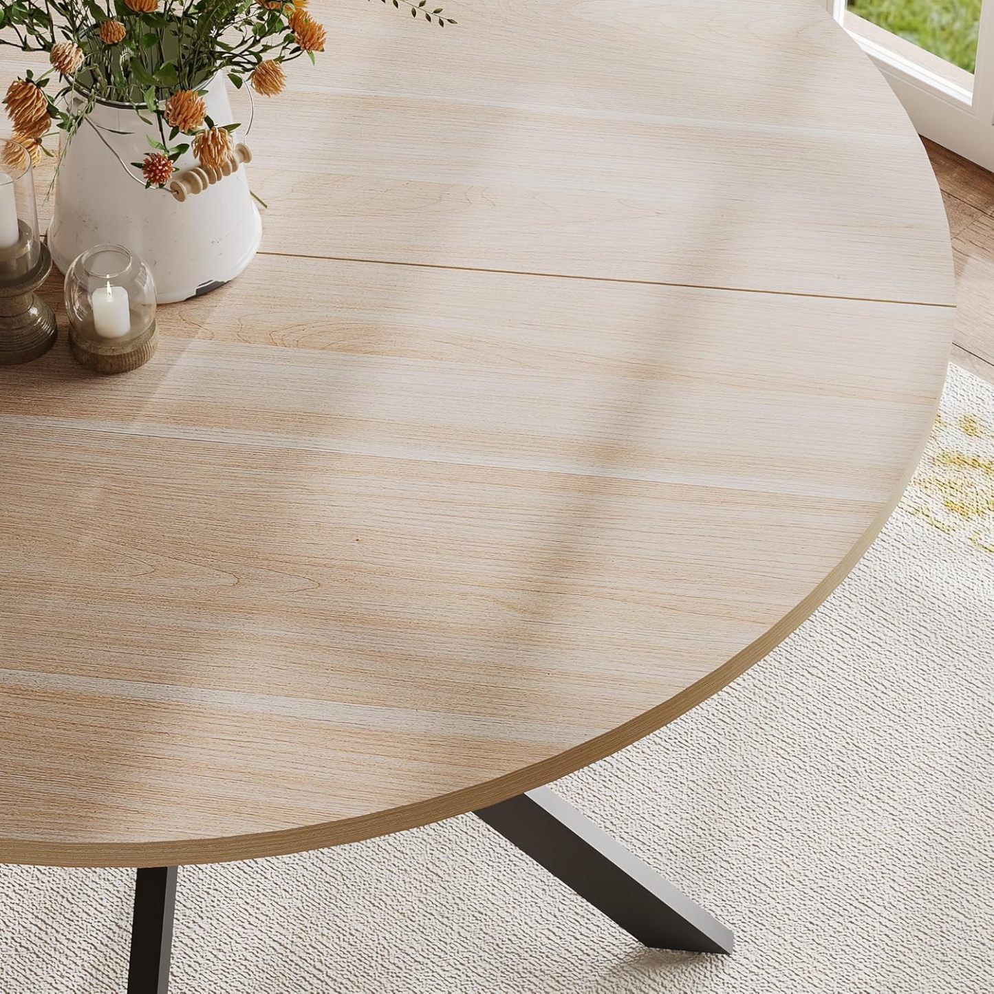 47.2 Inch Round Dining Table for 4, Wood Kitchen Table, Round Dinner Table