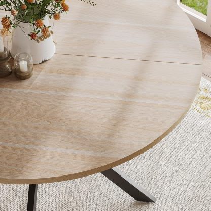 47.2 Inch Round Dining Table for 4, Wood Kitchen Table, Round Dinner Table
