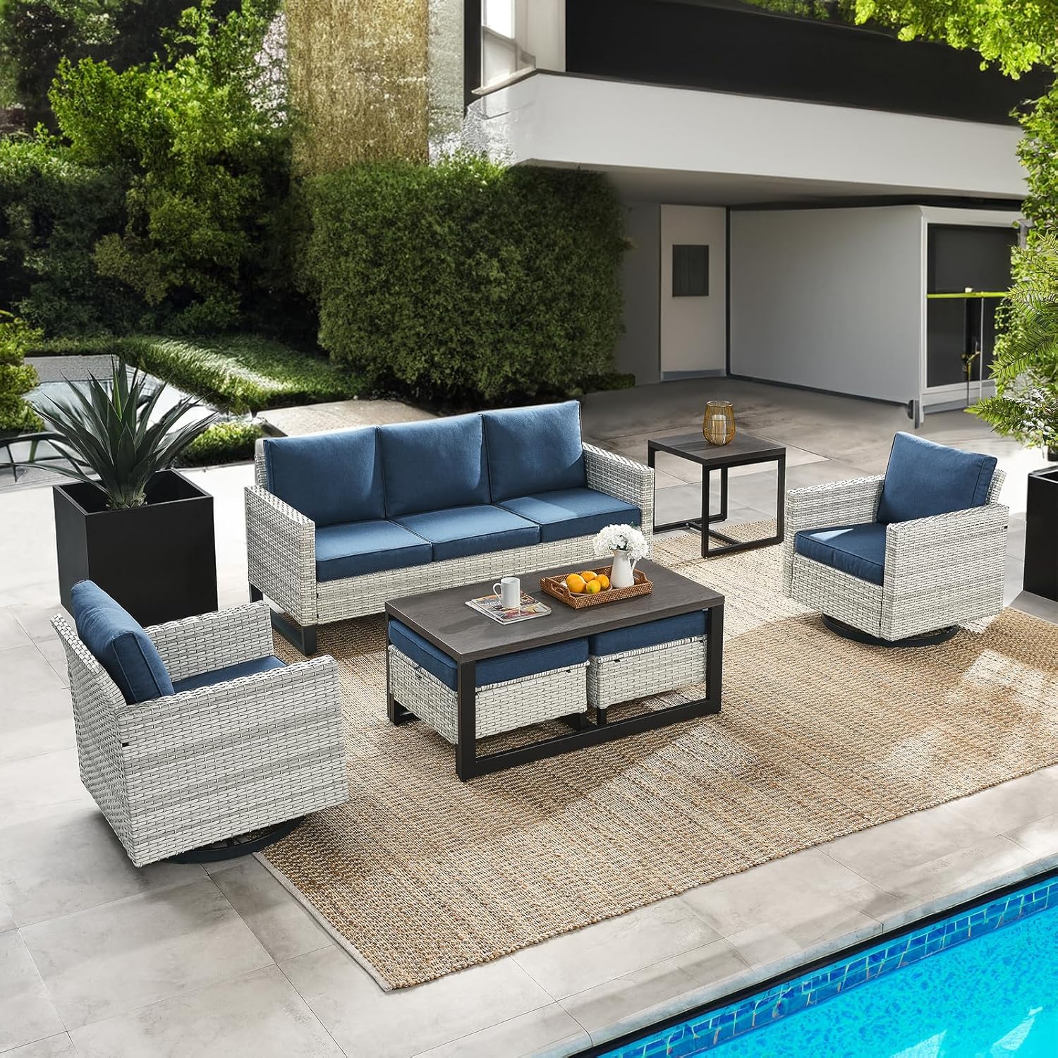 7 Piece Patio Furniture Set Outdoor Sectional Sofa,High Back Patio Swi