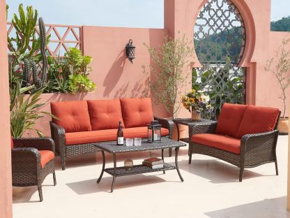 Wicker Patio Coffee Table,Rattan Outdoor Coffee Table with 2-Layer Storage Furniture Tables for Garden,Porch,Backyard