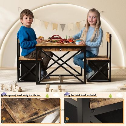 Kids Table and 2 Chairs Set, 4 in 1 Toddler Activity Table and Chairs Set with Storage, Children Desk and Chairs Set for Crafts