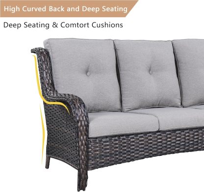 Outdoor Patio Furniture with Fire Pit Table Outdoor Conversation Set PE Wicker Patio Couch Swivel Glider Chairs