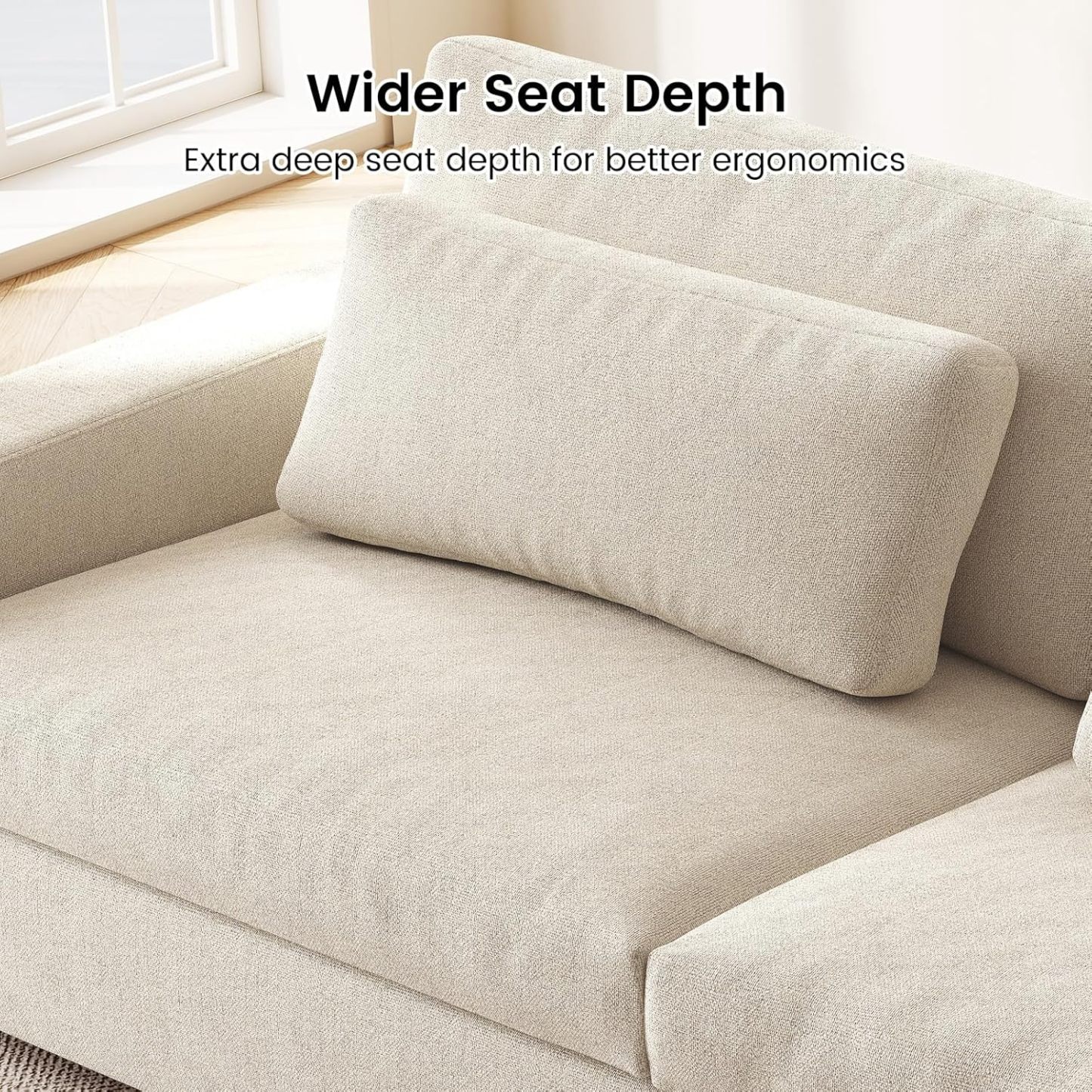 104" Spacious Modular Sofa Couch, Comfy Poofy Cloud Sofa with Armrest and Pillows, Modern White Couch with Deep Seat