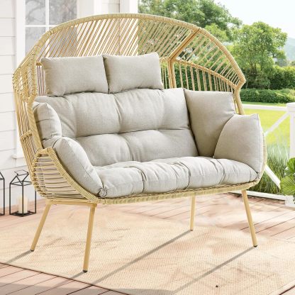 Double Egg Chair - 2 Person Wicker Egg Chair with 550Lbs Capacity Egg Basket Chair for Patio Balcony Living Room Sunroom