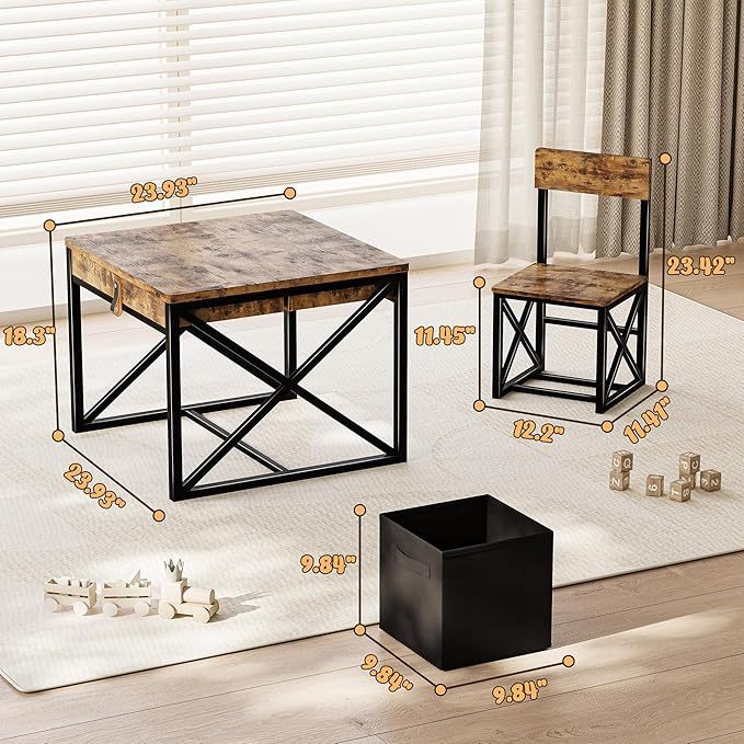 Kids Table and 2 Chairs Set, 4 in 1 Toddler Activity Table and Chairs Set with Storage, Children Desk and Chairs Set for Crafts