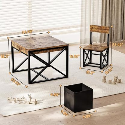 Kids Table and 2 Chairs Set, 4 in 1 Toddler Activity Table and Chairs Set with Storage, Children Desk and Chairs Set for Crafts