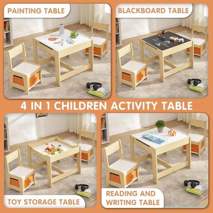 2 in 1 Tabletop Removable Blackboard for Crafts, Arts, Drawing, Reading, Toddler Table and Chair Set