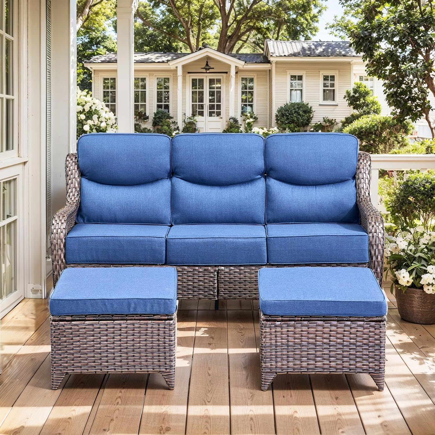 Wicker Patio Furniture Set 6 Inch Thick Cushion Outdoor Swivel Rocker Patio Chairs with Deep Seat Sofa 5PCS Outdoor Furniture Set for Porch Garden Deck