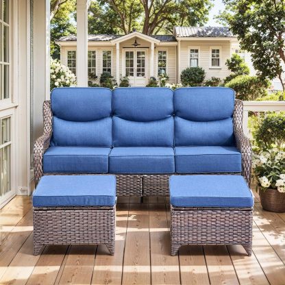 Wicker Patio Furniture Set 6 Inch Thick Cushion Outdoor Swivel Rocker Patio Chairs with Deep Seat Sofa 5PCS Outdoor Furniture Set for Porch Garden Deck