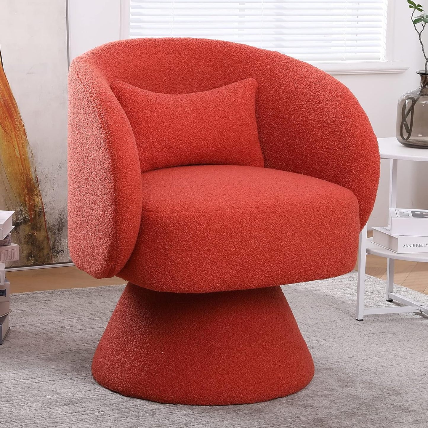 Swivel Barrel Chair, Teddy Accent Sofa Chair, Club Chair with Pillow, Arm Chair with Flared Base