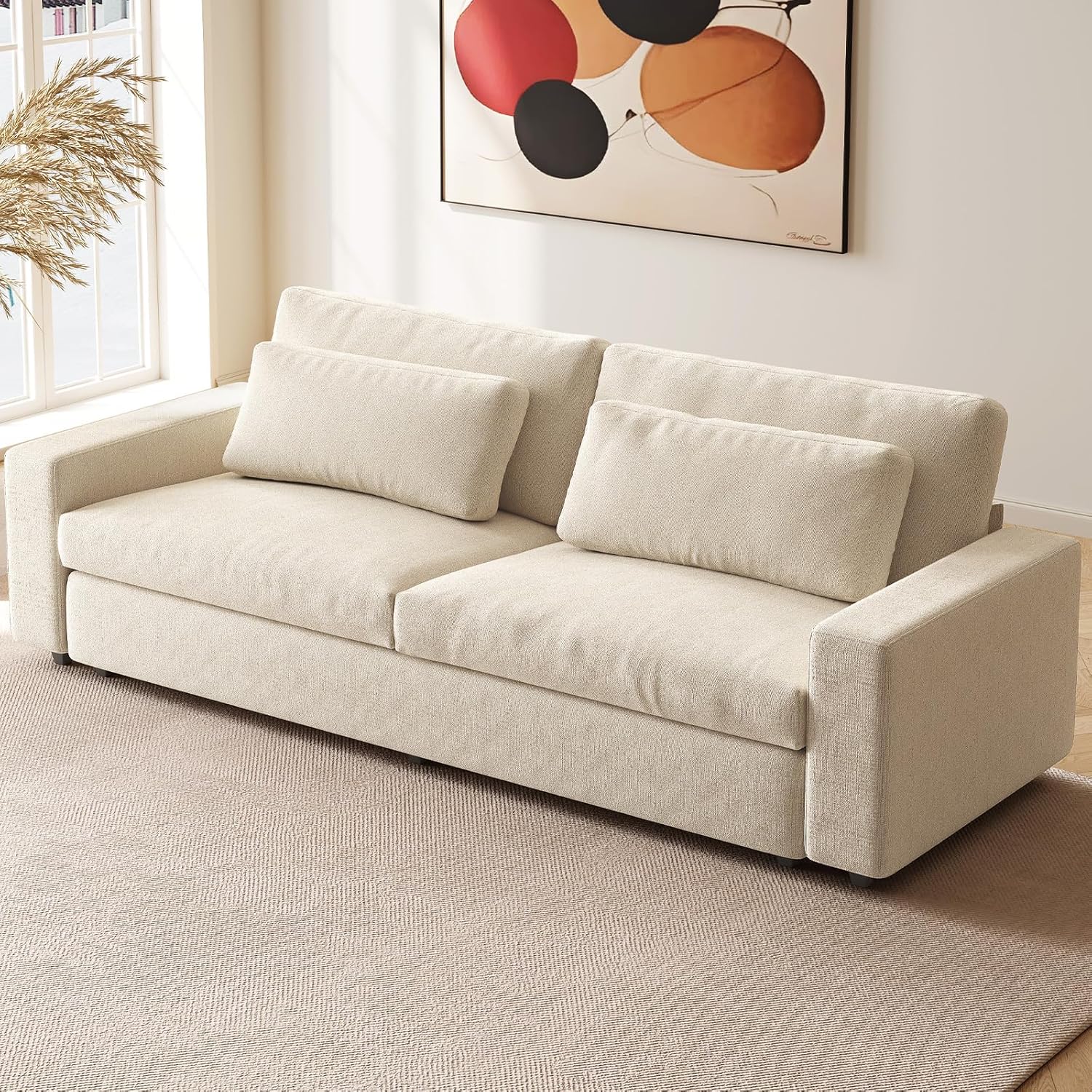 104" Spacious Modular Sofa Couch, Comfy Poofy Cloud Sofa with Armrest and Pillows, Modern White Couch with Deep Seat