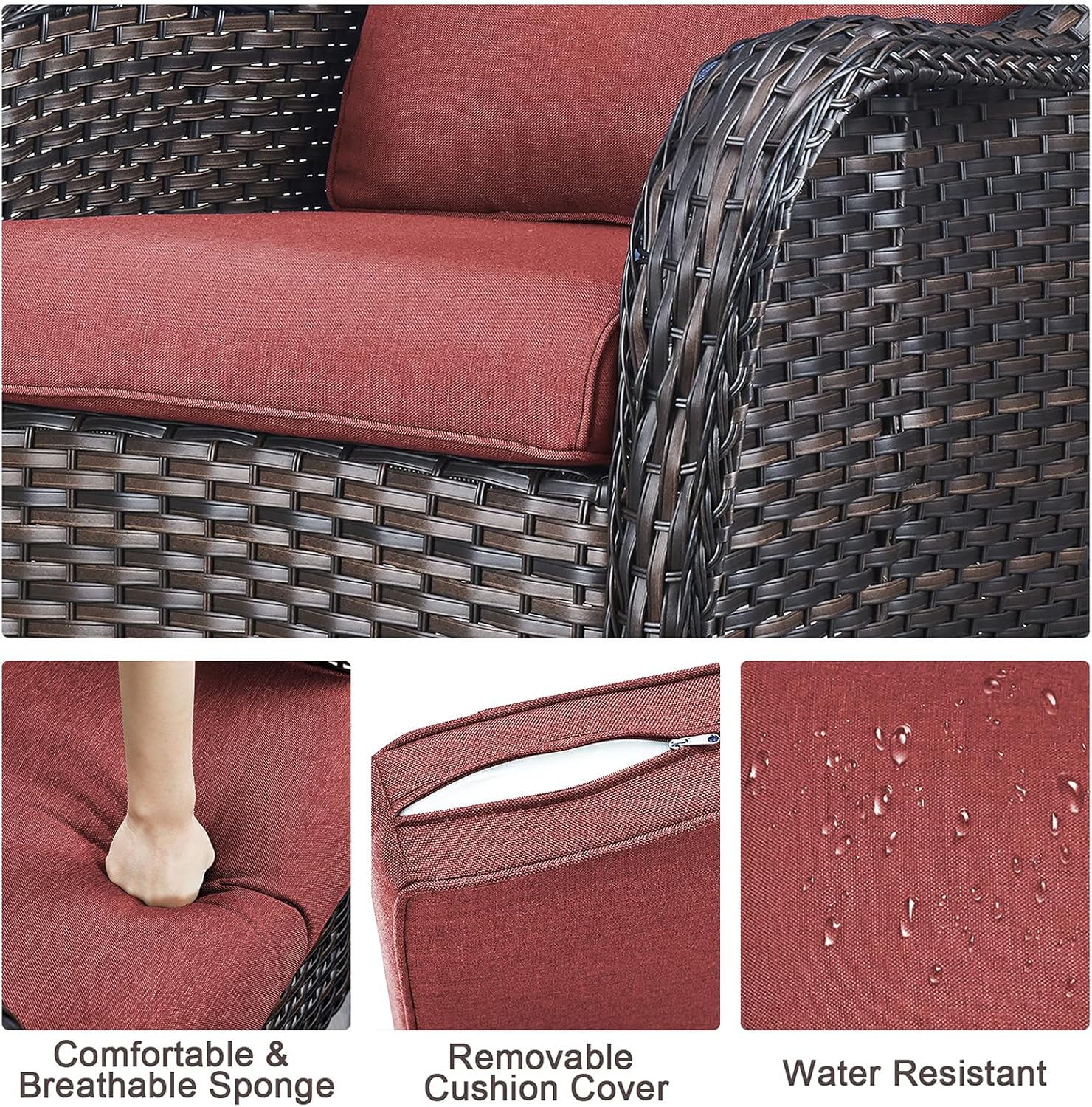 3 Pieces Patio Bistro Set Wicker Patio Chairs Set of 2 with Tempered Glass Top Side Table Rattan Outdoor Furniture Conversation Set