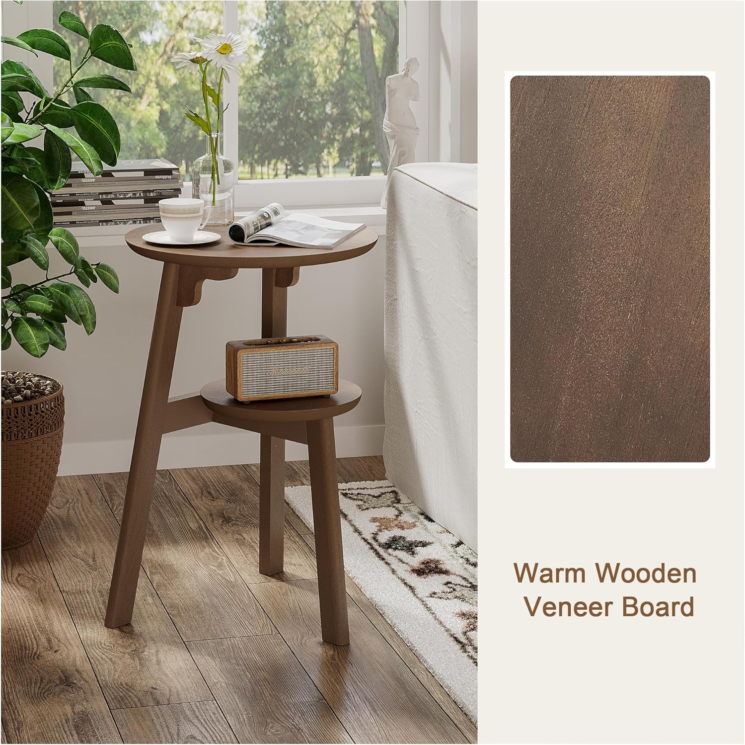 Round End Table Set of 2, Narrow Side Table for Small Spaces